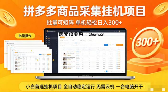 拼多多商品信息全自动采集项目,批量可矩阵,单机轻松日入300+,无需云机一台电脑开干【揭秘】-逐梦项目网